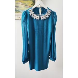 ATMOSPHERE blue beaded collar mini dress